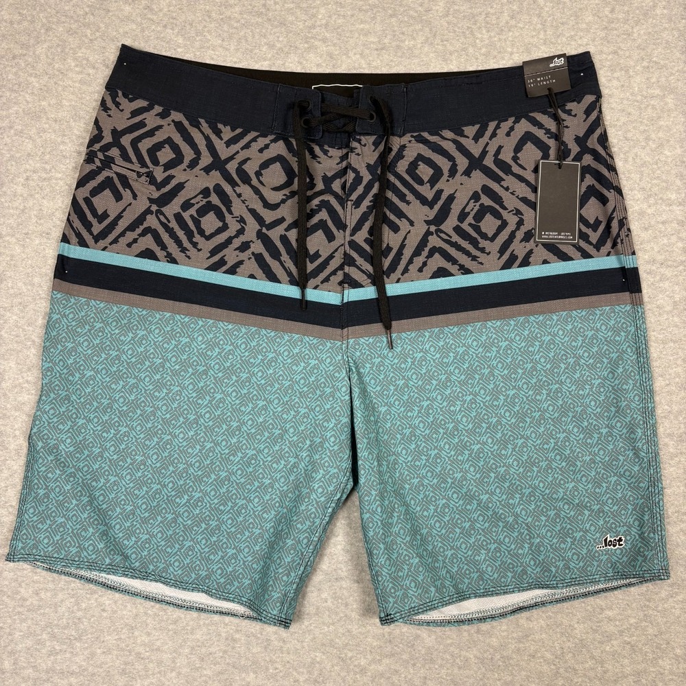 Lost Enterprises Board Shorts Men's 36 NWT Geometric Surf Swim Trunks 19 Inch